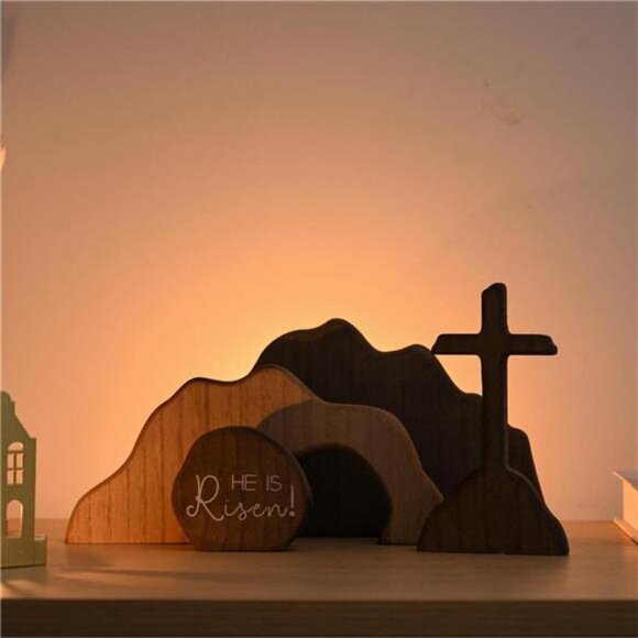 Empty Tomb Easter Scene and Christian Cross Decoration Wood Easter - Picture 6 of 7